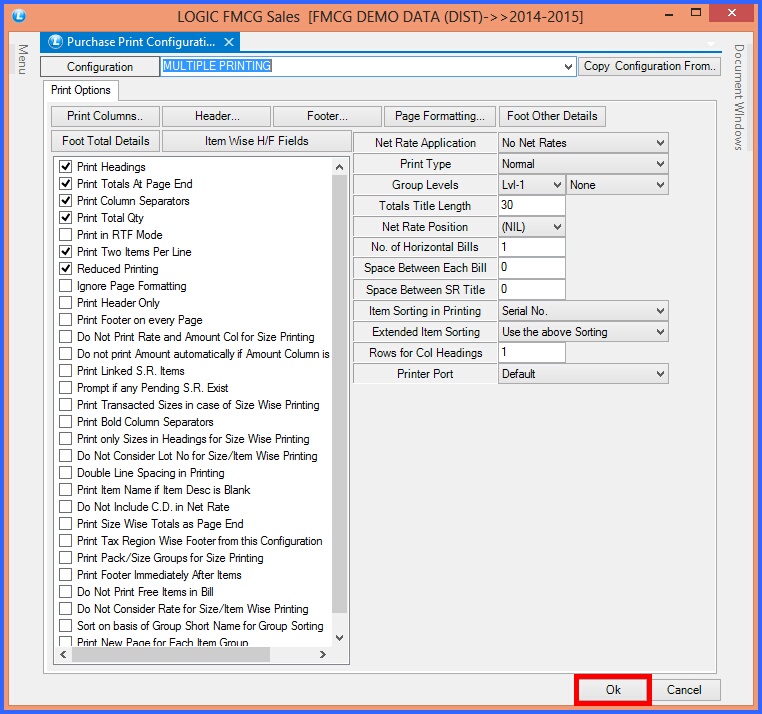 fmcg purchase multiple printing configuration